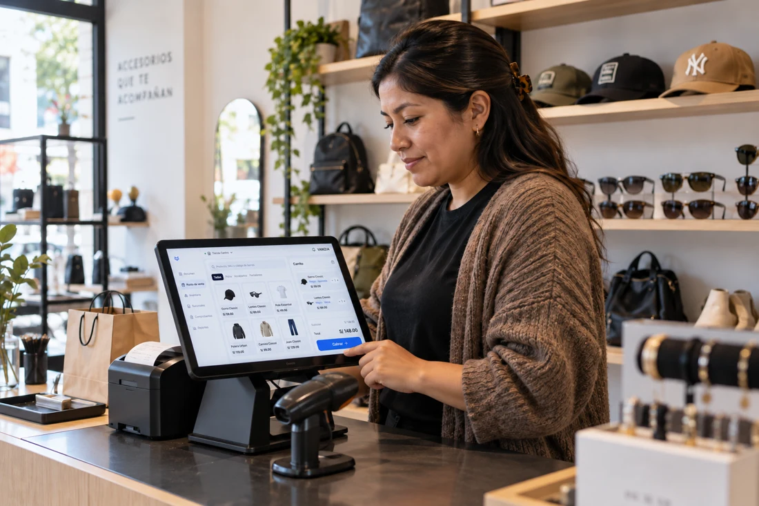 Emprendedora atendiendo su tienda con VANZIA